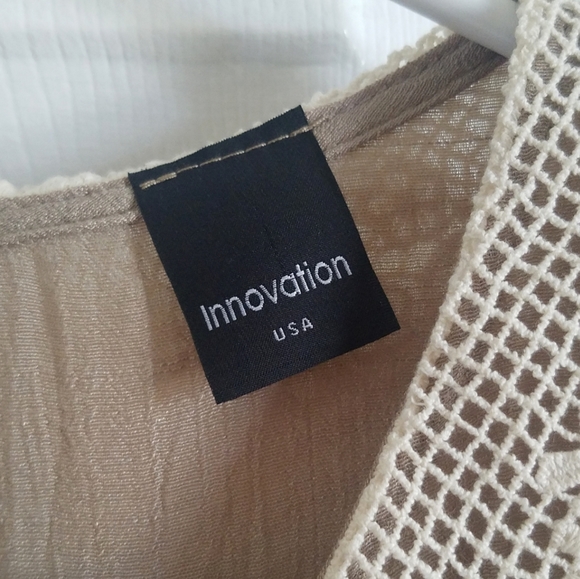 INNOVATION Taupe Gauze Crochet Collar Dress Small - Picture 5 of 11